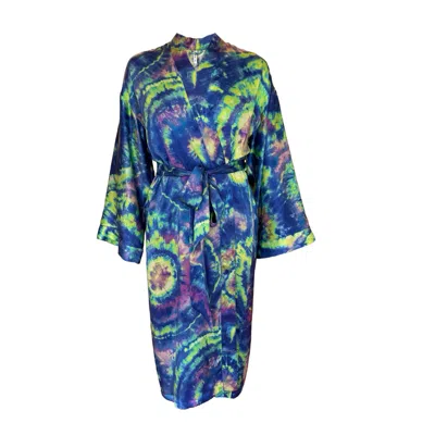 Roy G. Women's Green / Blue Aura Geode Tie Dye Silk Kimono Robe In Green/blue