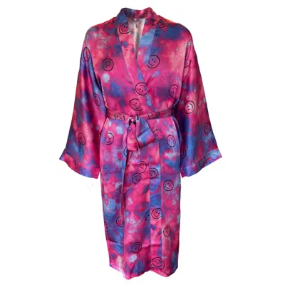 Roy G. Women's Pink / Purple Smiley Tie Dye Silk Kimono Robe In Pink/purple