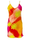 Roy G. Women's Pink / Purple / Yellow Floral Watercolor Silk Slip Mini Dress In Pink/purple/yellow