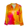 Roy G. Women's Pink / Purple / Yellow Watercolor Floral Silk Pajama Top In Pink/purple/yellow