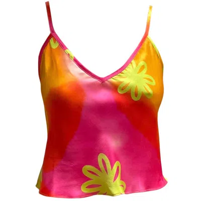 Roy G. Women's Yellow / Orange / Pink Sherbert Tie-dye Silk Camisole Top In Yellow/orange/pink