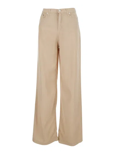 Roy Rogers Beige Marta Jeans With Front Pockets And Contrast Details In Tencell Women In Brown