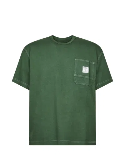 Roy Rogers Contrast-stitch Chest-pocket T-shirt In Green