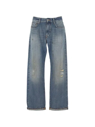 Roy Rogers Distressed Straight-leg Jeans In Blue