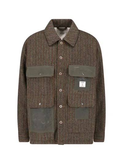 Roy Rogers Herringbone Overshirt Jacket In Brown