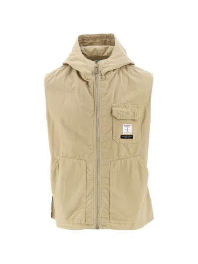 Roy Rogers Beige Hooded Cotton Vest Jacket In Brown