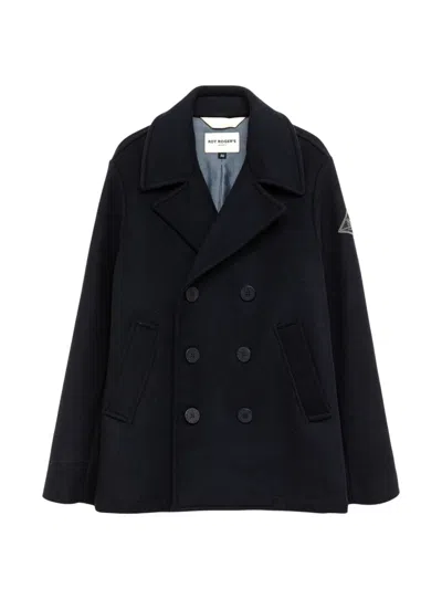 Roy Rogers Melton Double-breasted Pea Coat In Blue