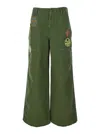 Roy Rogers Old Glory Green Palazzo Style Jeans With Patch Embellishments On The Pockets In Denim Woman In Green