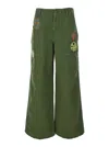 Roy Rogers Old Glory Green Palazzo Style Jeans With Patch Embellishments On The Pockets In Denim Woman In Green