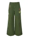 Roy Rogers Old Glory Green Palazzo Style Jeans With Patch Embellishments On The Pockets In Denim Woman In Green