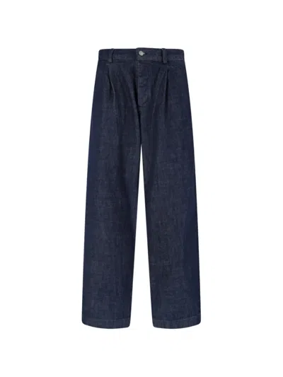 Roy Rogers Pleated Logo-patch Jeans In Blue