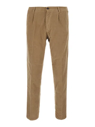 Roy Rogers Roy Roger's Day Off Men's 1500/r Velvet-trim Cotton-elastane Jeans With Welt Pockets In Beige
