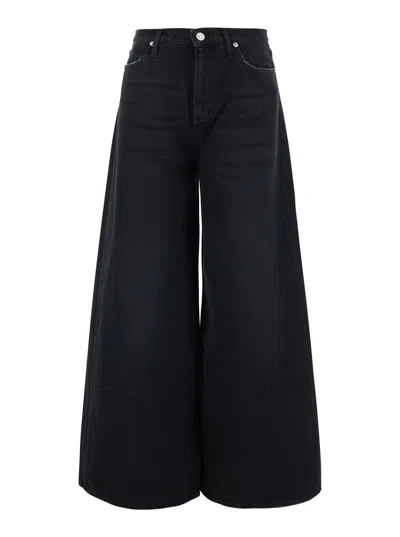 Roy Rogers Roy Roger's Logo Patch Wide-leg Denim Jeans With Five-pocket Design For Women In Black