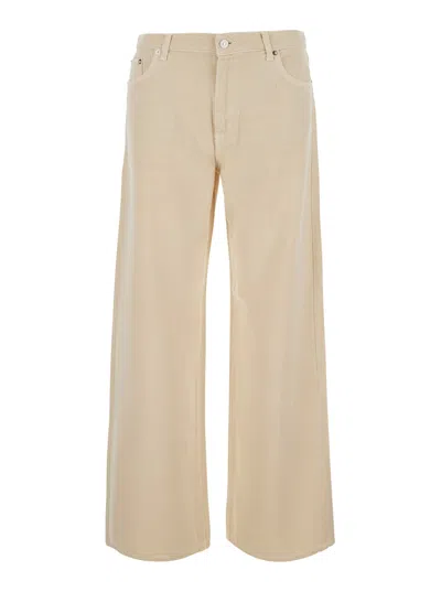 Roy Rogers Roy Roger's Wide-leg Denim Jeans With Back Logo Patch In Beige