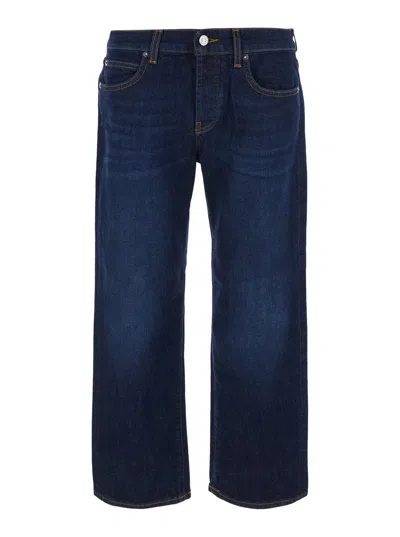 Roy Rogers Roy Roger's Women's Wide-leg Logo Patch Denim Jeans With Five-pocket Design In Blu