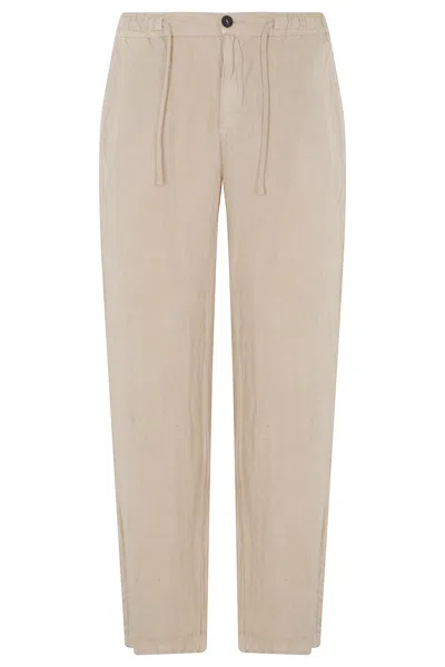 Roy Rogers Sand Portofino Drawstring Waist Linen Chino Pants In Neutral