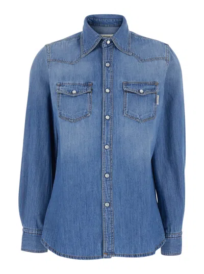 Roy Rogers Sh) Shirt Ranch Woman Denim Mid Wash Denim In Blue