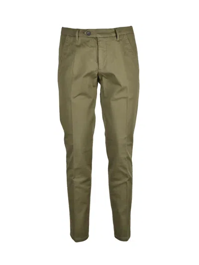 Roy Rogers Slim-fit Cotton Stretch Trousers With Tailored Silhouette In Green