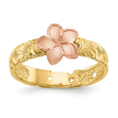 Pre-owned Roy Rose Jewelry 14k Yellow Gold Two Tone Plumeria Baby Ring Size 3 In Multi
