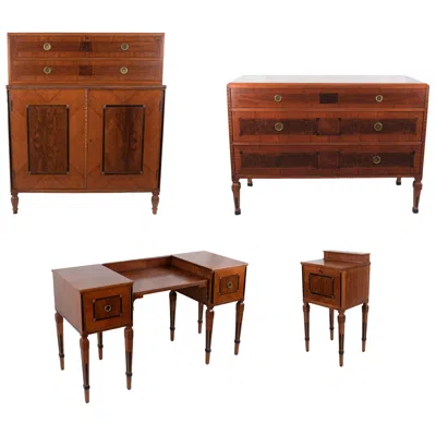 Pre-owned Royal 4-piece Federal Bedroom Set With Detailed Carving And Marquetry In Brown