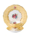 Royal Albert 100 Years 1990 3-piece Set, Teacup Saucer & Plate -bouquet In Yellow