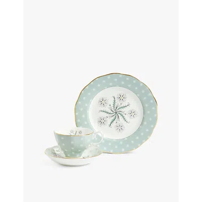 Royal Albert 100 Years Jubilee 1950 Bone-china Tea-cup, Saucer And Plate Set In Blue