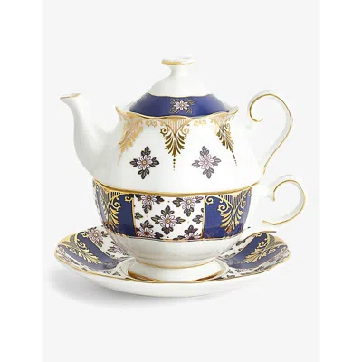 Royal Albert 100 Years Of 1900 Regency Blue Tea For One Fine Bone China Three-piece Tea Set In White