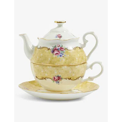 Royal Albert 100 Years Of 1990 Bouquet Tea For One Fine Bone China Three-piece Tea Set In Neutral