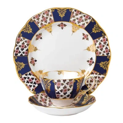Royal Albert 100 Years Of  1900 3 Piece Bone China Teacup Set In Blue;gold