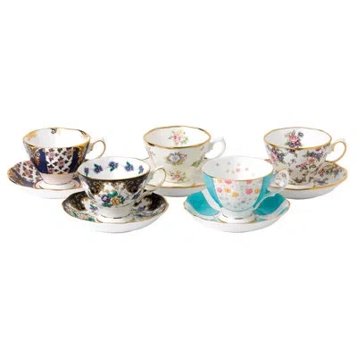 Royal Albert 100 Years Of  1900-1940 5 Piece Bone China Teacup & Saucer Set In Blue;brown