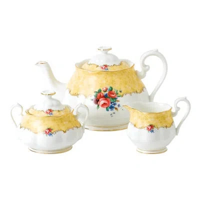 Royal Albert 100 Years Of  42 Oz. Bone China Teapot In White;yellow