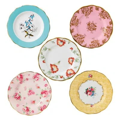 Royal Albert 100 Years Of  5 Piece 8" Salad Plate Set In Blue;yellow;pink