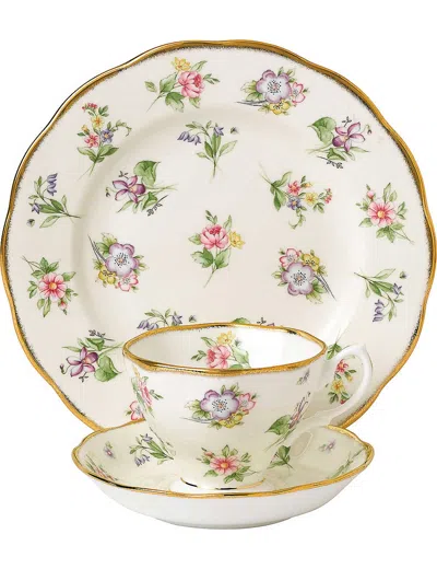 ROYAL ALBERT 100 YEARS SPRING MEADOW 3-PIECE TEA SET (1920'S),66507635