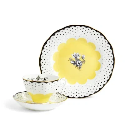 Royal Albert 100 Years Teacup, Saucer, Plate 20cm, 3 Piece Set, Wanda 1920 In Black;white;yellow