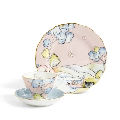 Royal Albert 100 Years Teacup Saucer Plate, 3 Piece Set, Enchantment 1930 In Blue;green;yellow;pink;orange