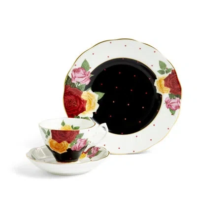 Royal Albert 100 Years Teacup Saucer Plate, 3 Piece Set, Jazz 1960 In Black;white;red;yellow;pink