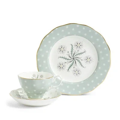 Royal Albert 100 Years Teacup Saucer Plate, 3 Piece Set, Jubilee 1950 In White;green;grey