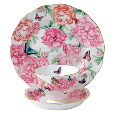 Royal Albert Friendship  Miranda Kerr 3 Piece 8" Bone China Teacup Saucer And Salad Plate Set In Green;pink