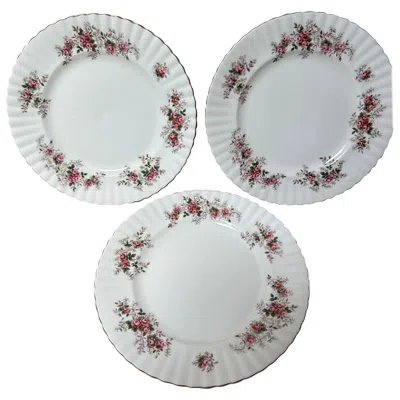 Pre-owned Royal Albert , Lavender Rose Floral Border Dinner Plates, Gold Border, Circa 1960 In Red