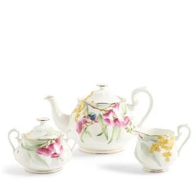 Royal Albert Miranda Kerr Australiana Teapot, Sugar, & Creamer Set In White;green;yellow;pink