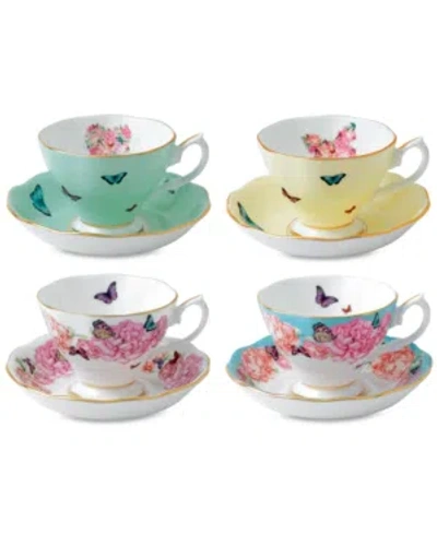 ROYAL ALBERT MIRANDA KERR FOR ROYAL ALBERT MIXED PATTERN TEACUP & SAUCER SERVICE FOR 4