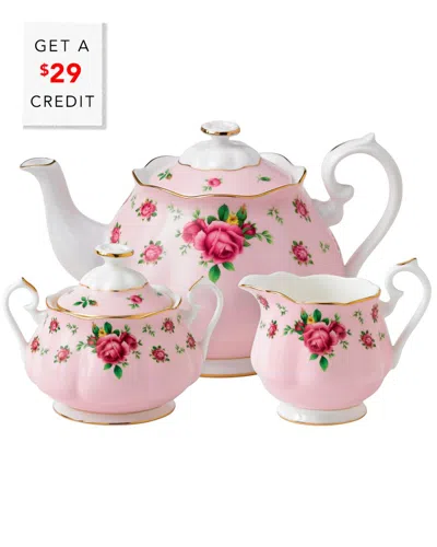 Royal Albert New Country Roses 3pc Tea Set With $29 Credit In Pink