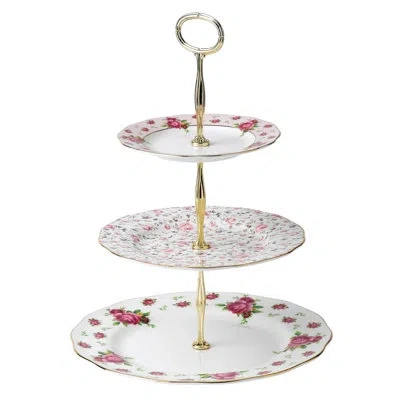 Royal Albert New Country Roses White Tiered Stand In White;red;pink;gold
