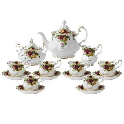 Royal Albert Old Country Roses 15pc Tea Set In White;red;yellow;pink