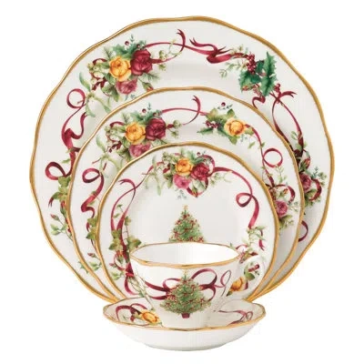 Royal Albert Old Country Roses Christmas Tree 5-piece Place Setting In White;green;red;yellow;pink
