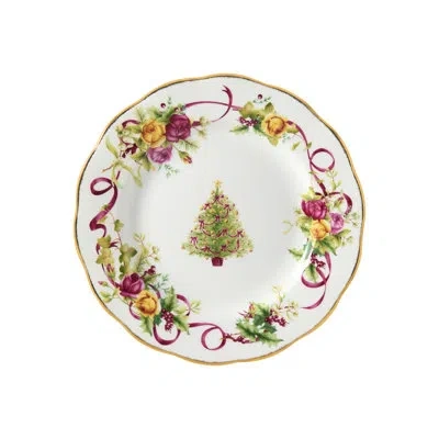 Royal Albert Old Country Roses Christmas Tree Salad Plate 8 In White;green;red;yellow;pink