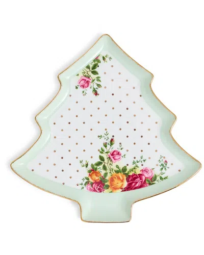 Royal Albert Old Country Roses Christmas Tree Serving Dish 10.6in In Green