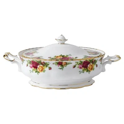 Royal Albert Old Country Roses Covered Bone China 50 Fl Oz. Vegetable Bowl In White
