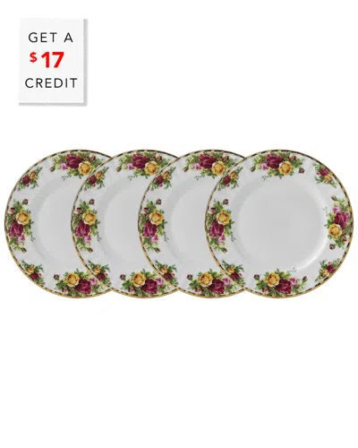 ROYAL ALBERT ROYAL ALBERT OLD COUNTRY ROSES SET OF 4 PLATES WITH $17 CREDIT