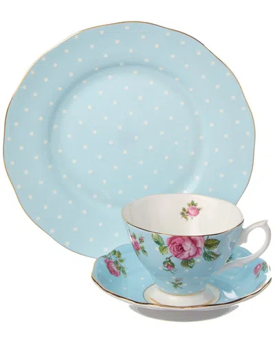 Royal Albert Polka Blue 3pc Teacup Saucer Plate Set